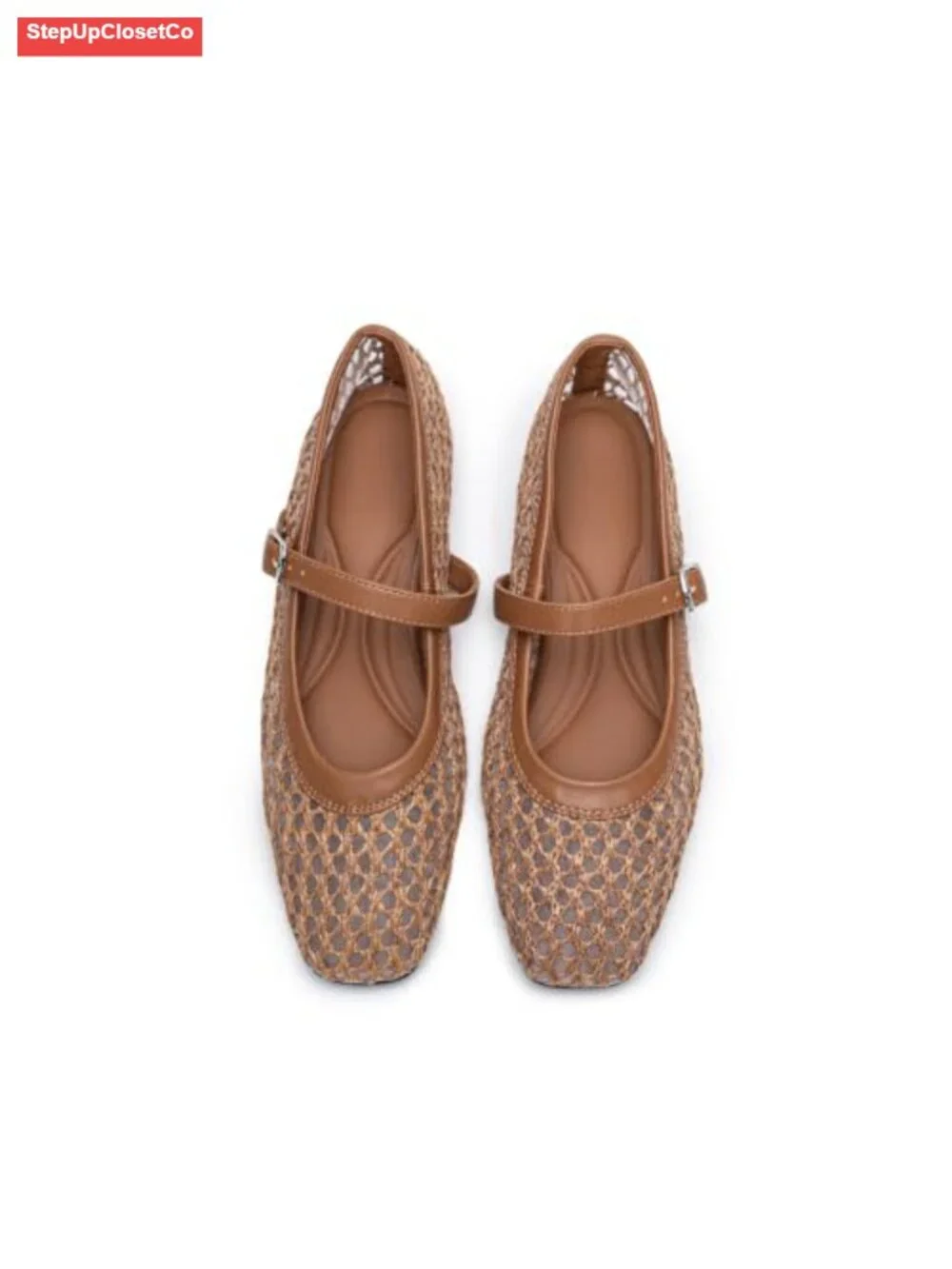 Woven Mary Jane Flats Comfortable Square Toe Mesh Ballet Shoes